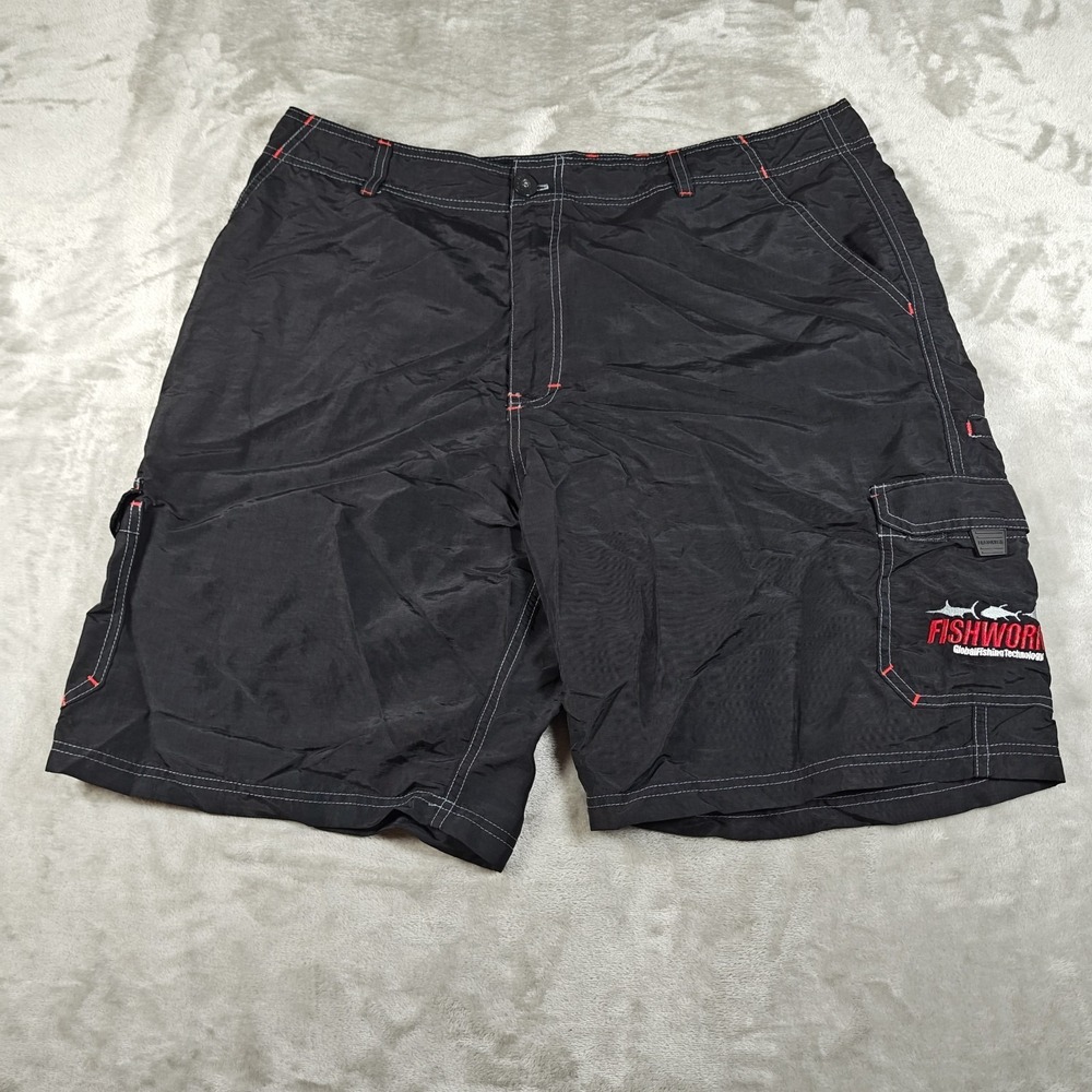 Vintage Fishworks Cargo Shorts Mens 39 Board Shorts Embroidered Fishing Y2K USA
